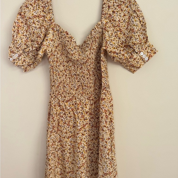 Faithfull the Brand Floral Mini Dress in Cream and Brown - Picture 4 of 4